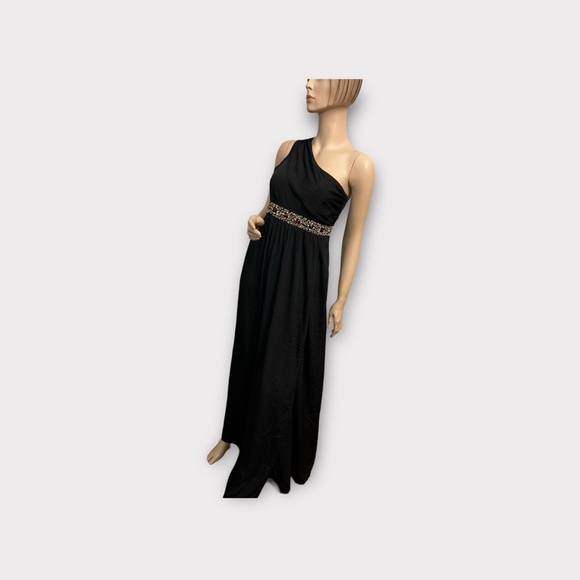 ASOS Maternity Black One Shoulder Maxi Dress Sz 4 Beaded Waist - Picture 6 of 8